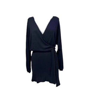 Go Couture Women's Long Sleeve V-Neck Ribbed Mini Dress-Navy-Size Small NWT